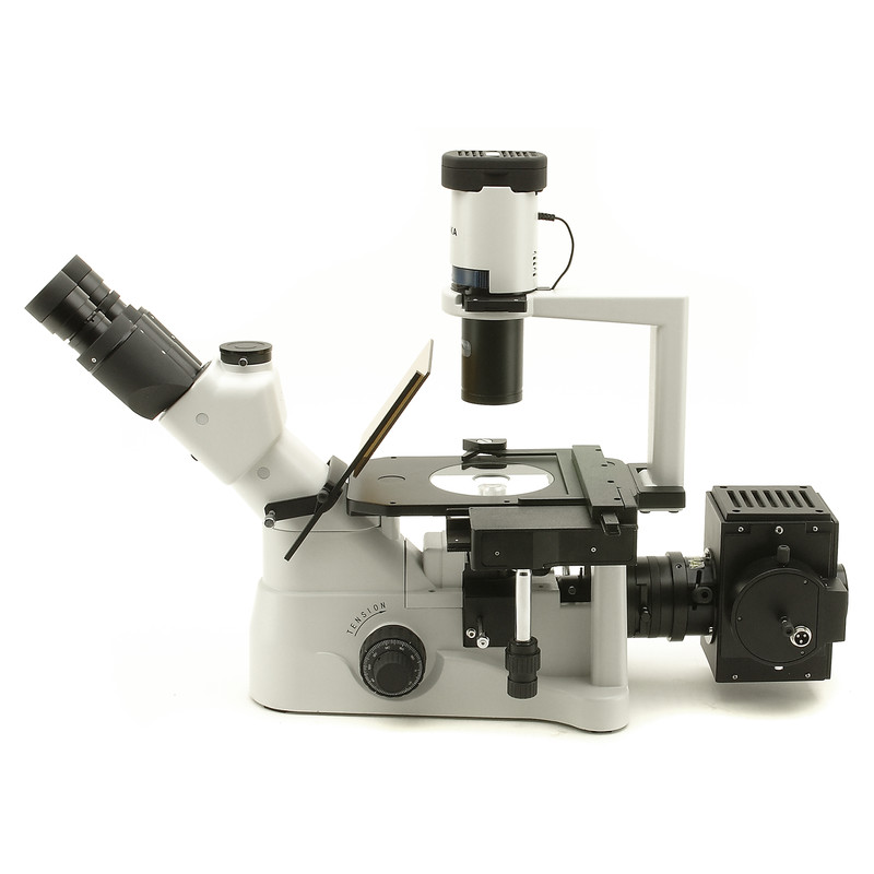 Microscope inversé Optika Trinoculaire XDS-3FL4, inverse, flourescence avec 4 emplacements pour filtre