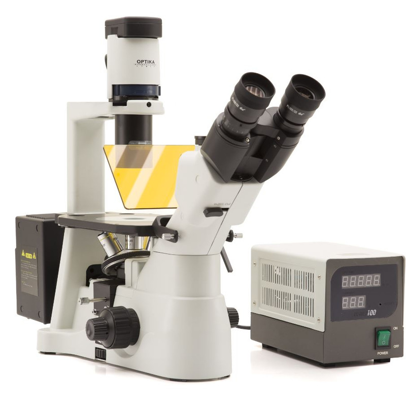 Microscope inversé Optika Mikroskop IM-3F-EU, trino, invers, phase, FL-HBO, B&G Filter, IOS LWD W-PLAN, 40x-400x, EU