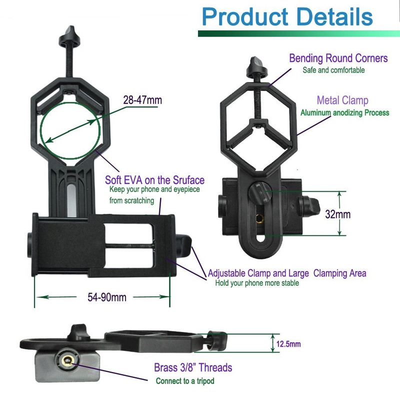 ASToptics Support de smartphone pour longue-vue/télescope