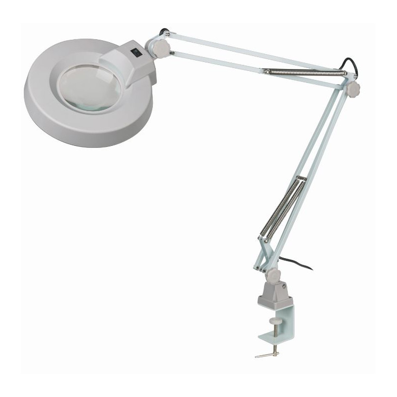 Schweizer Lampe loupe, bras articulé, pince de table, 2x/Ø125mm, biconvexe, 22W