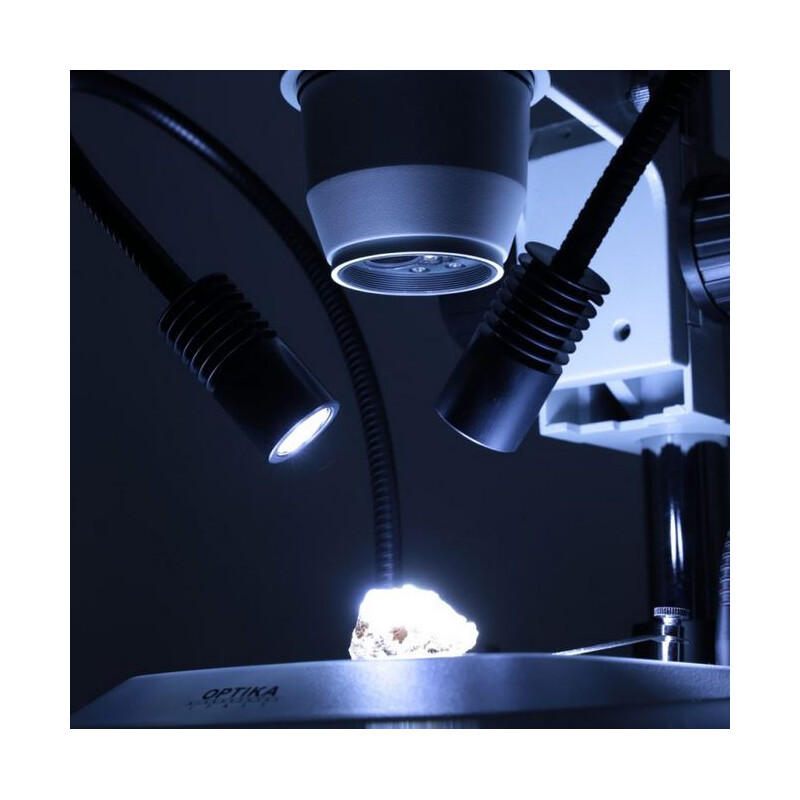 Microscope stéréo zoom Optika SZO-10, trino, 6.7-45x, en surplomb, 2 bras, sans Éclairage