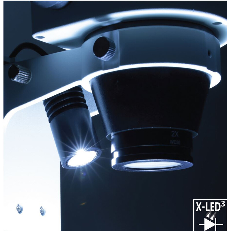 Microscope stéréo zoom Optika SZO-5 , bino, 6.7-45x, Statif à colonne, Lumière réfléchie, Lumière transmise, double spot