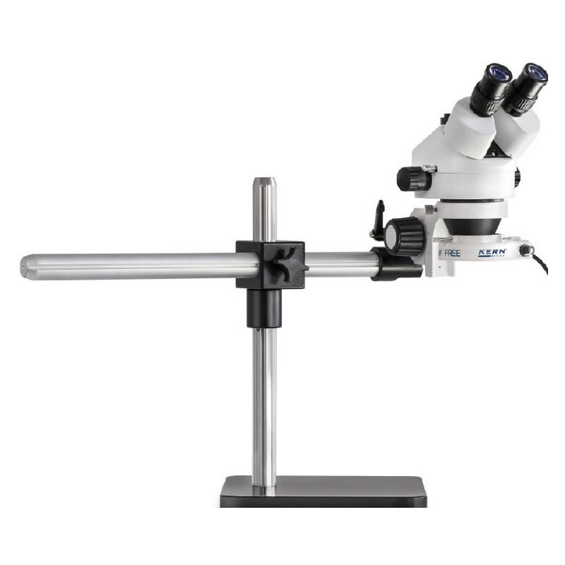 Microscope stéréo zoom Kern OZL 963, trino, 0,7-4,5x, Teleskoparm-Stativ, Platte, LED-Ringl.