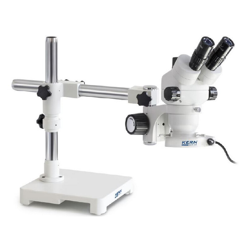 Microscope stéréo zoom Kern OZM 903, trino, 7x-45x, HSWF10x23mm, Stativ, Einarm (430 mm x 385 mm) m. Tischplatte, Ringlicht LED 4.5 W