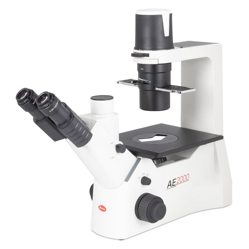 Microscope inversé Motic AE2000 trino, infinity, 40x-200x, phase, Hal, 30W