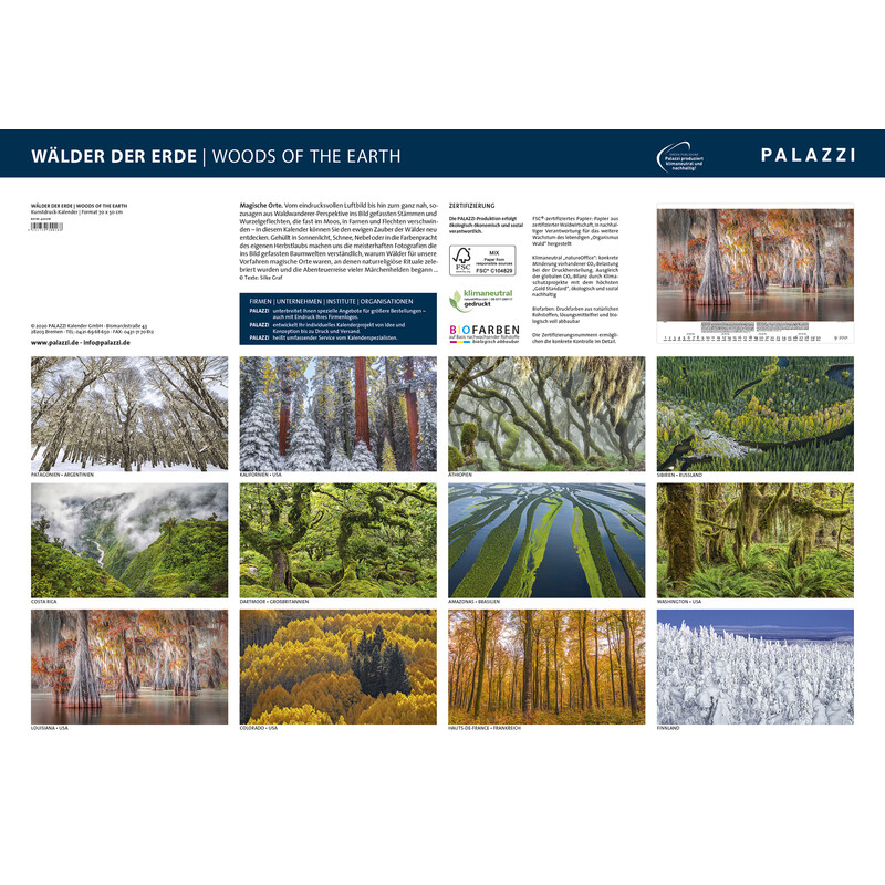 Calendrier Palazzi Verlag Forêts de la Terre 2021