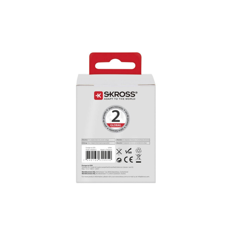 Alimentation électrique Skross Adaptateur de voyage Europe vers USA