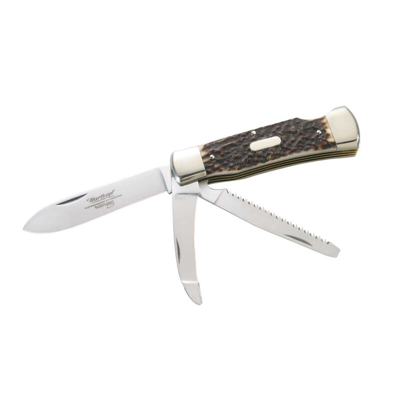 Couteaux Hartkopf-Solingen Couteau de poche de chasse, corne de cerf, lame en acier 1.4110