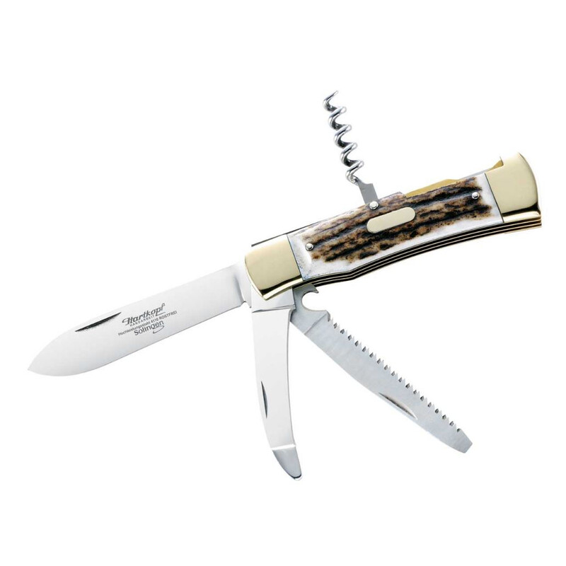 Couteaux Hartkopf-Solingen Couteau de poche de chasse, corne de cerf, acier 1.4110