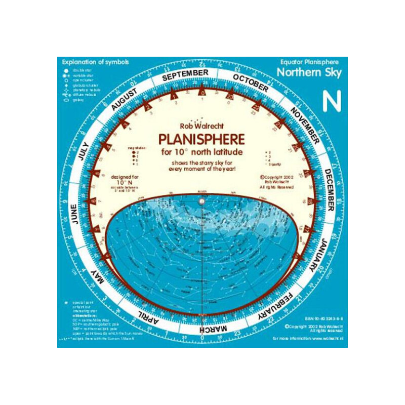 Carte du ciel Rob Walrecht Planisphère 0° équateur 25 cm