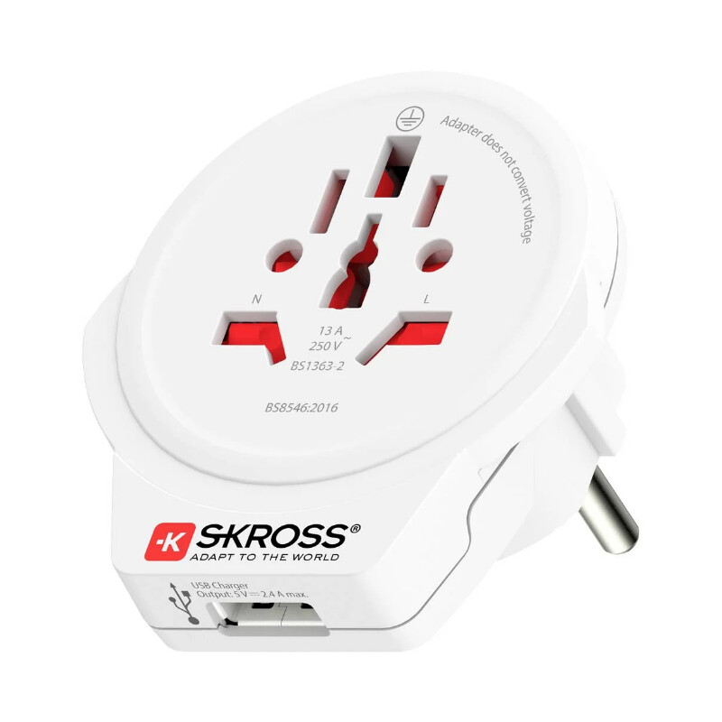 Alimentation électrique Skross Reiseadapter World to Europe USB 1.0