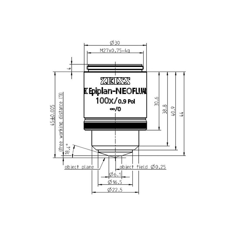 Objectif ZEISS Objektiv EC Epiplan-Neofluar 100x/0,9 Pol wd=1.0mm