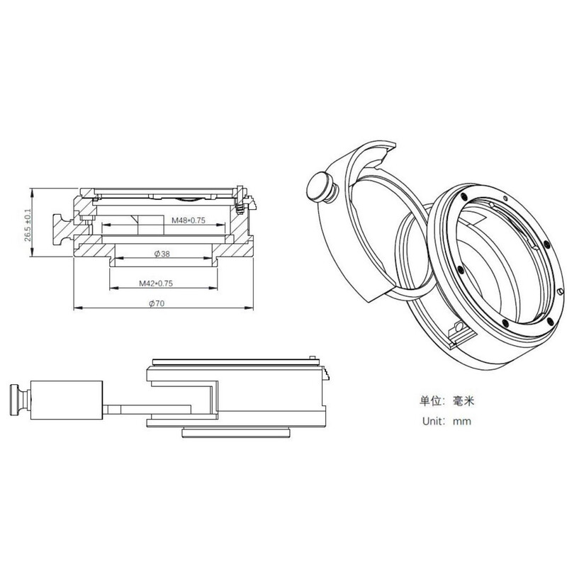 Adaptateurs pour objectifs photographiques ZWO Canon EOS / T2 mit Filterhalterung 2"
