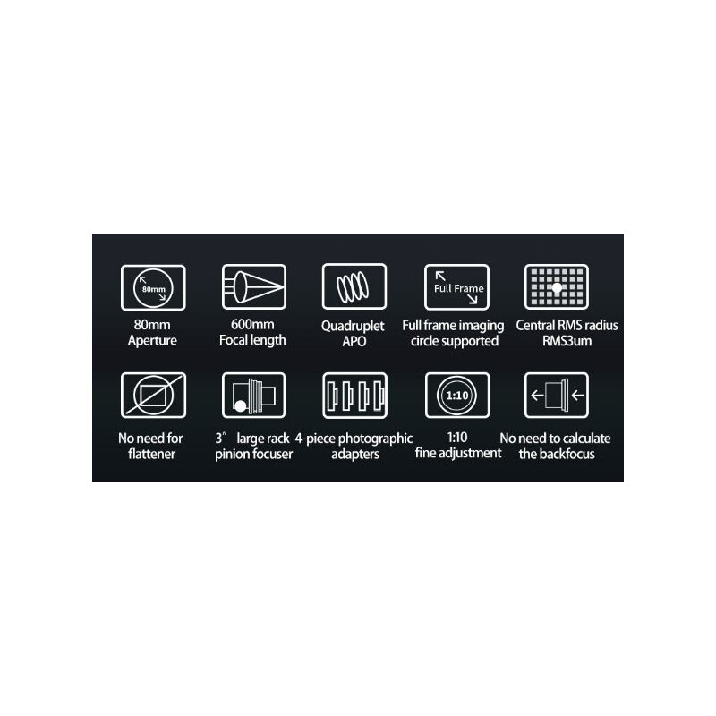 Lunette apochromatique ZWO AP 80/600 FF80