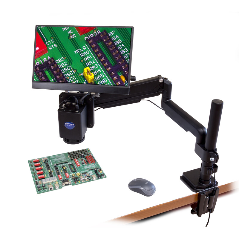 Microscope Optika IS-4K3, zoom optique 1x-18x, autofocus, 8 MP, 4K Ultra HD, support pantographe, 15,6
