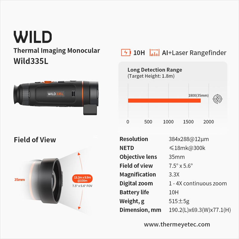 Caméra à imagerie thermique ThermTec Wild 335L Laser Rangefinder