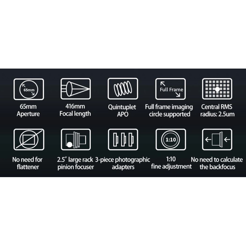 Lunette apochromatique ZWO AP 65/416 FF65