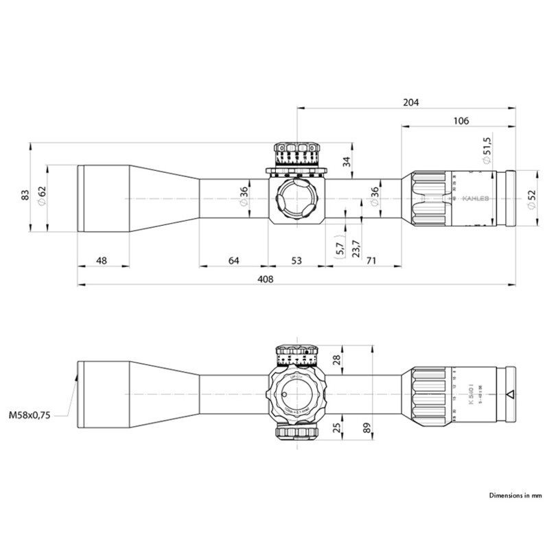 Lunette de tir Kahles K540i 5-40x56i, MSR2/Ki, cw, gauche
