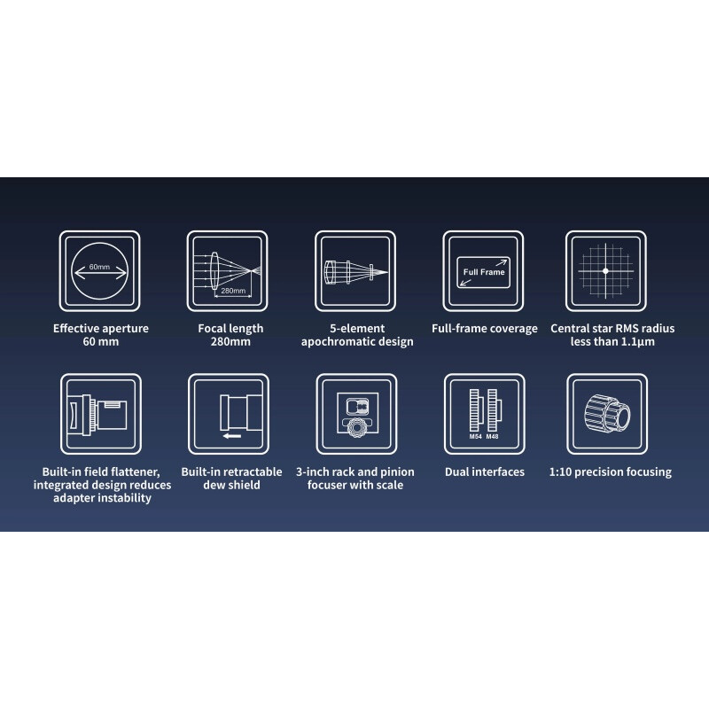 Lunette apochromatique ToupTek HOPE D60 60/280 f/4.66