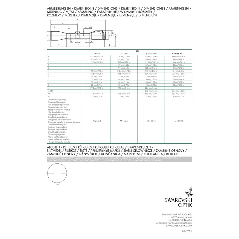 Lunette de tir Swarovski Z6i 1-6x24 SR 4A-i 3e génération